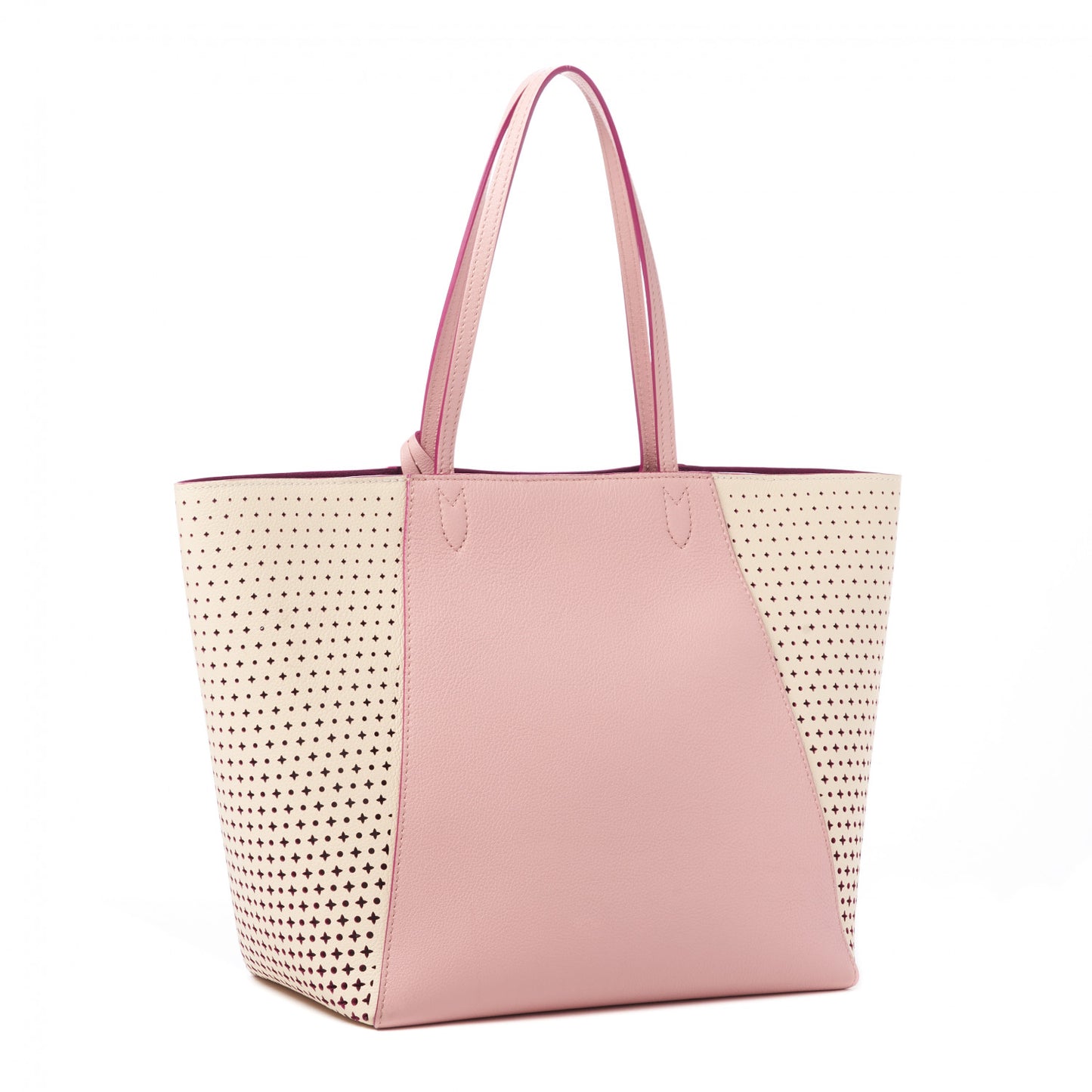 Calfskin Perforated Lockme Cabas Rose Poudre Creme