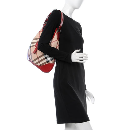 Burberry Patent Nova Check Brook Hobo Military Red 2 of 9
