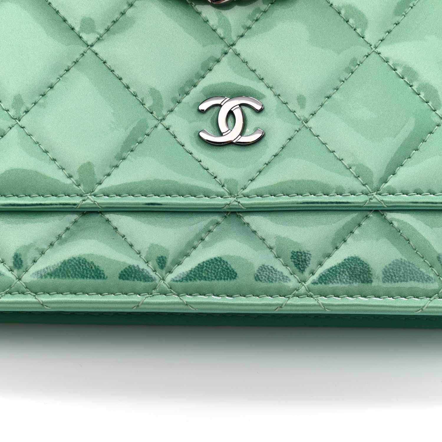 Chanel Patent Quilted Wallet On Chain WOC Light Green 11 of 11
