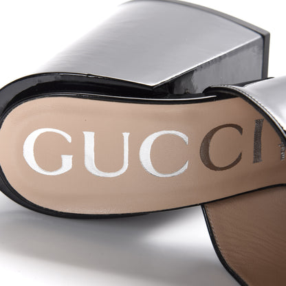 Gucci Patent Lexi Horsebit High-Heel Slide Sandals 38 Black 6 of 10