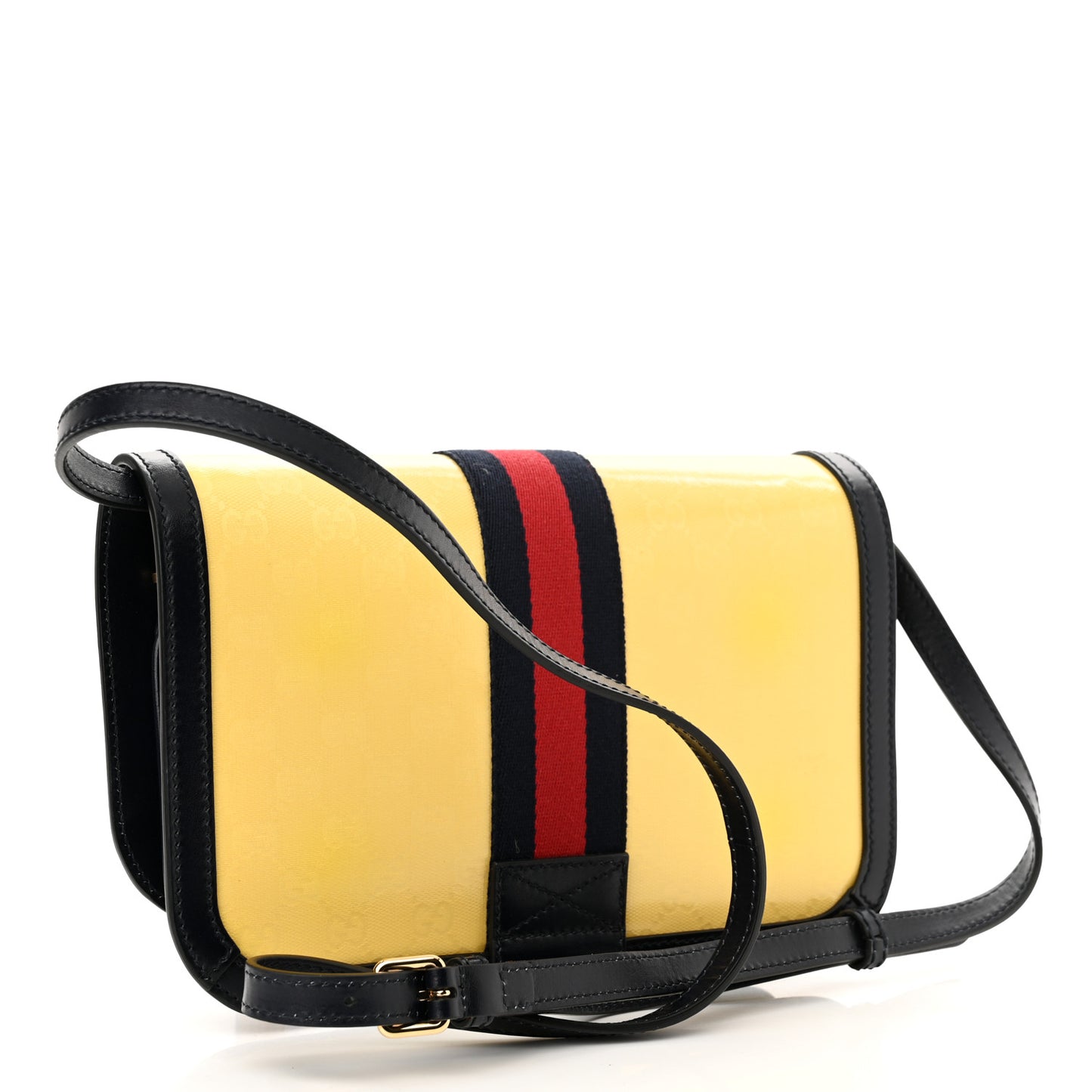 Crystal Monogram Plutone Calfskin Web Ophidia Flap Messenger Bag Straw Yellow Blue