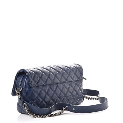 Chanel Crumpled Calfskin Quilted Medium Casual Rock Flap Navy 3 of 8
