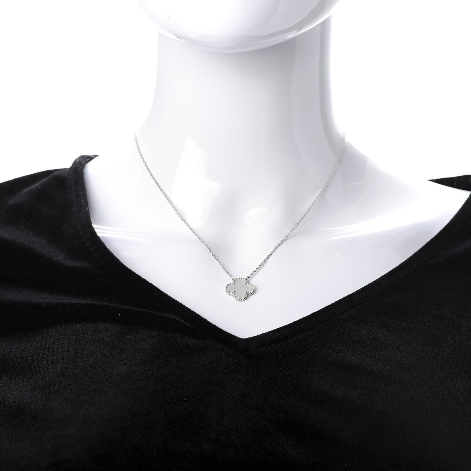 Van Cleef & Arpels 18K White Gold Mother of Pearl Vintage Alhambra Pendant Necklace 2 of 6
