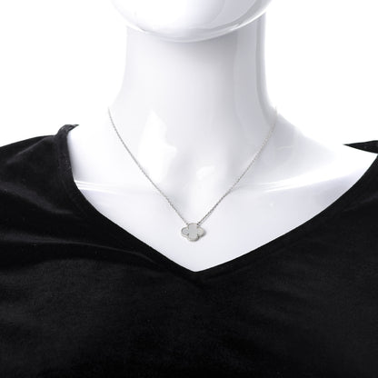 Van Cleef & Arpels 18K White Gold Mother of Pearl Vintage Alhambra Pendant Necklace 2 of 6