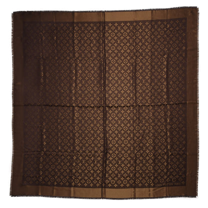 Louis Vuitton Silk Wool Monogram Shine Shawl Brown 1 of 6