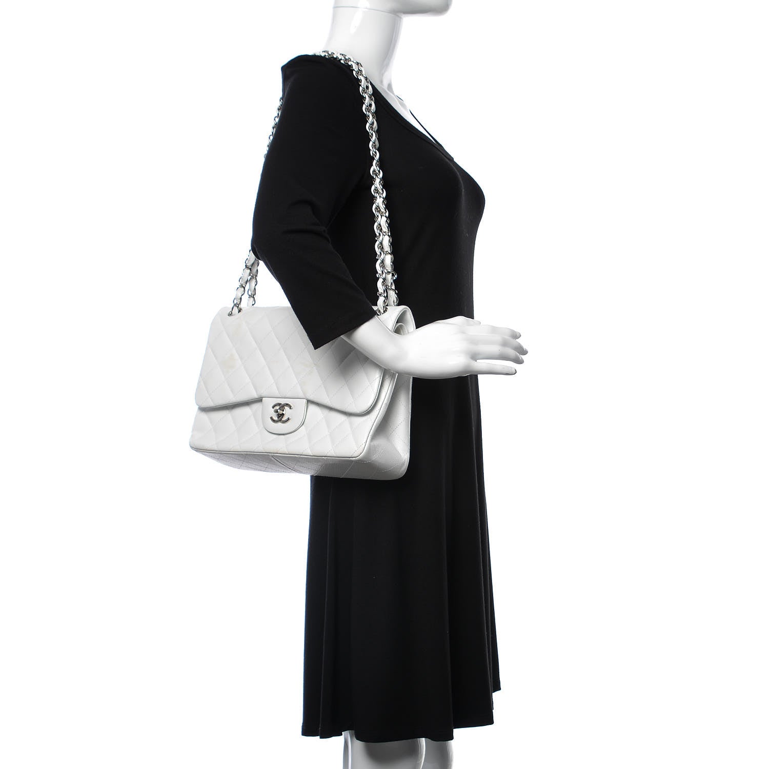 Chanel Caviar Quilted Jumbo Double Flap White 2 of 15