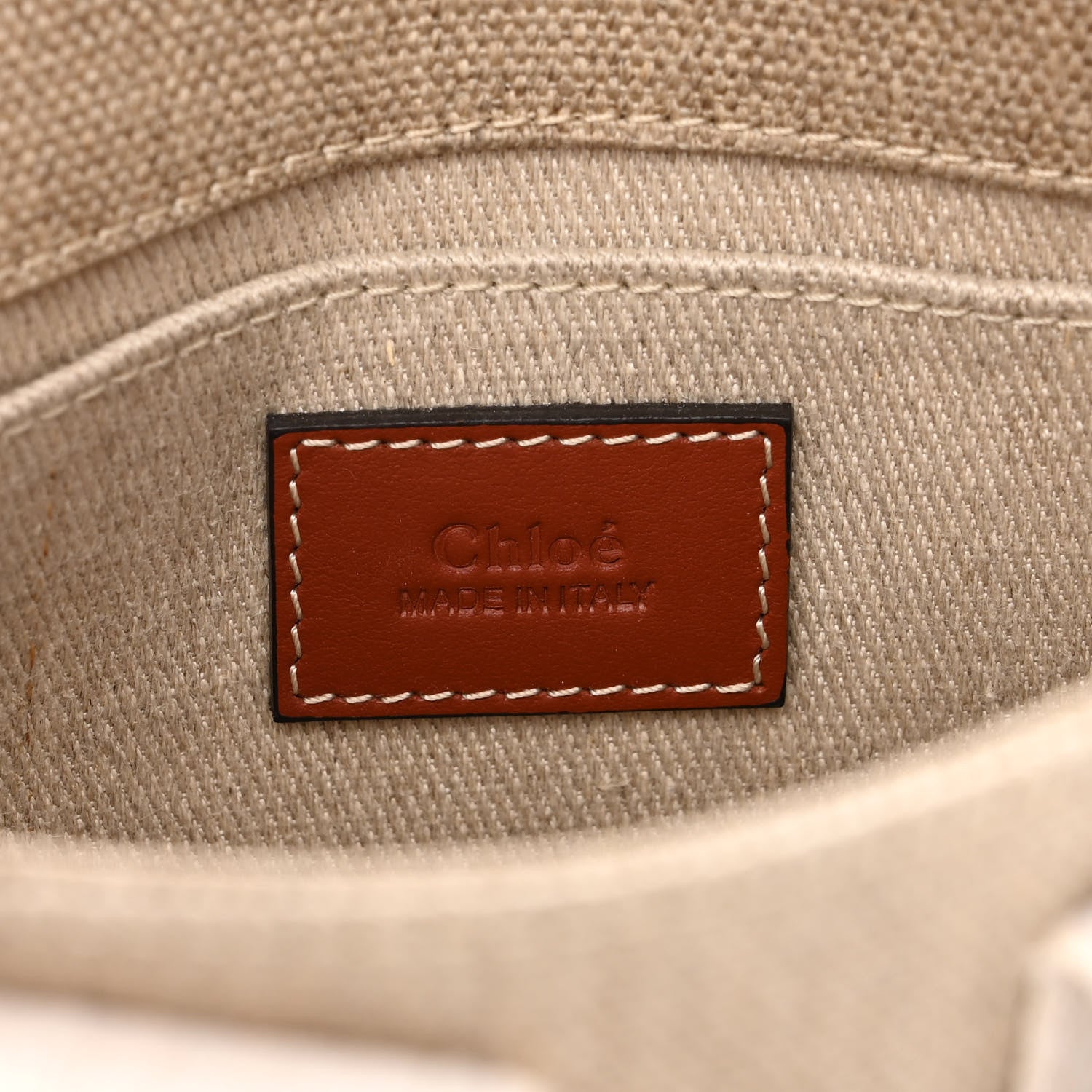 Chloe Cotton Calfskin Mini Woody Ribbon Tote White Brown 5 of 9