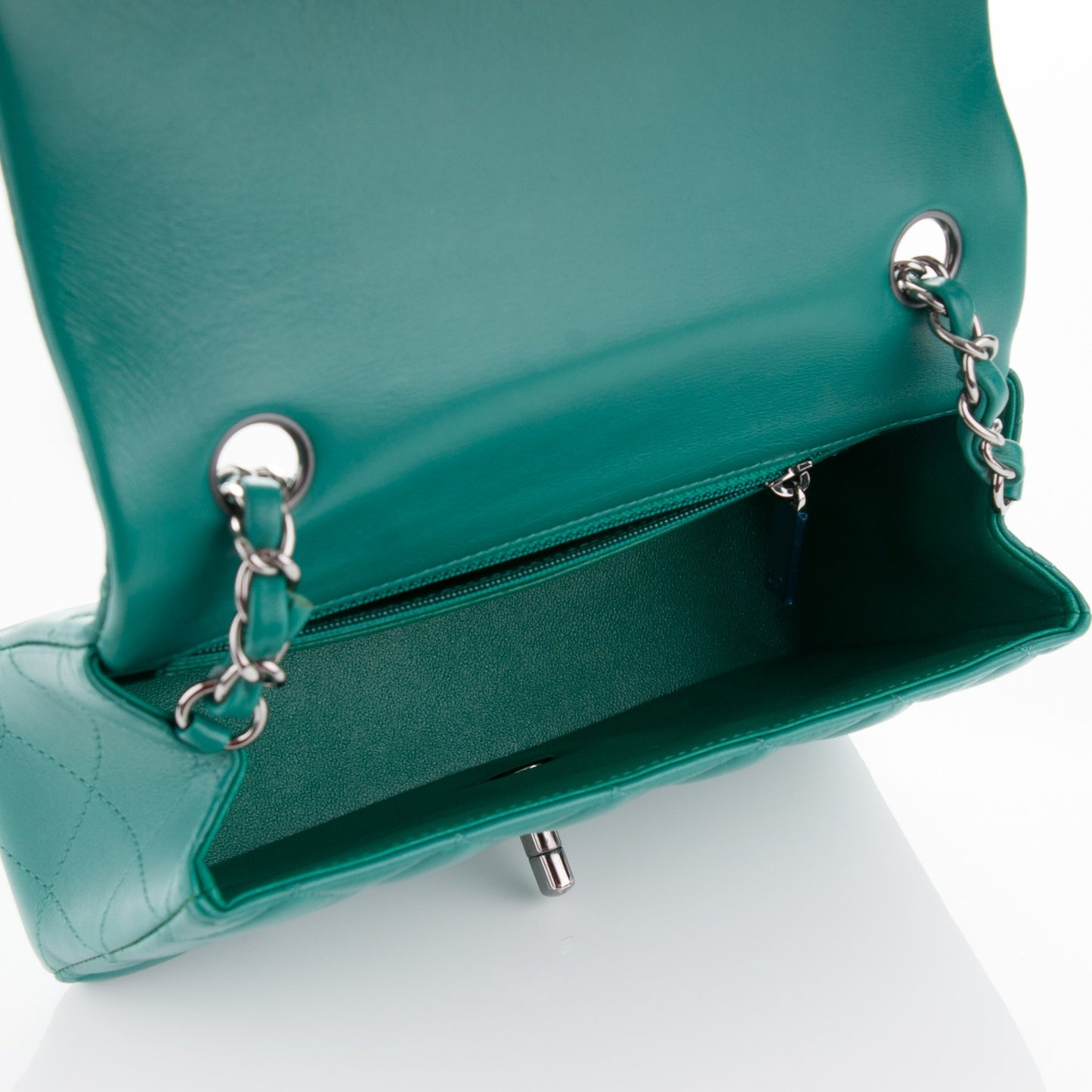 Lambskin Quilted Mini Rectangular Flap Green