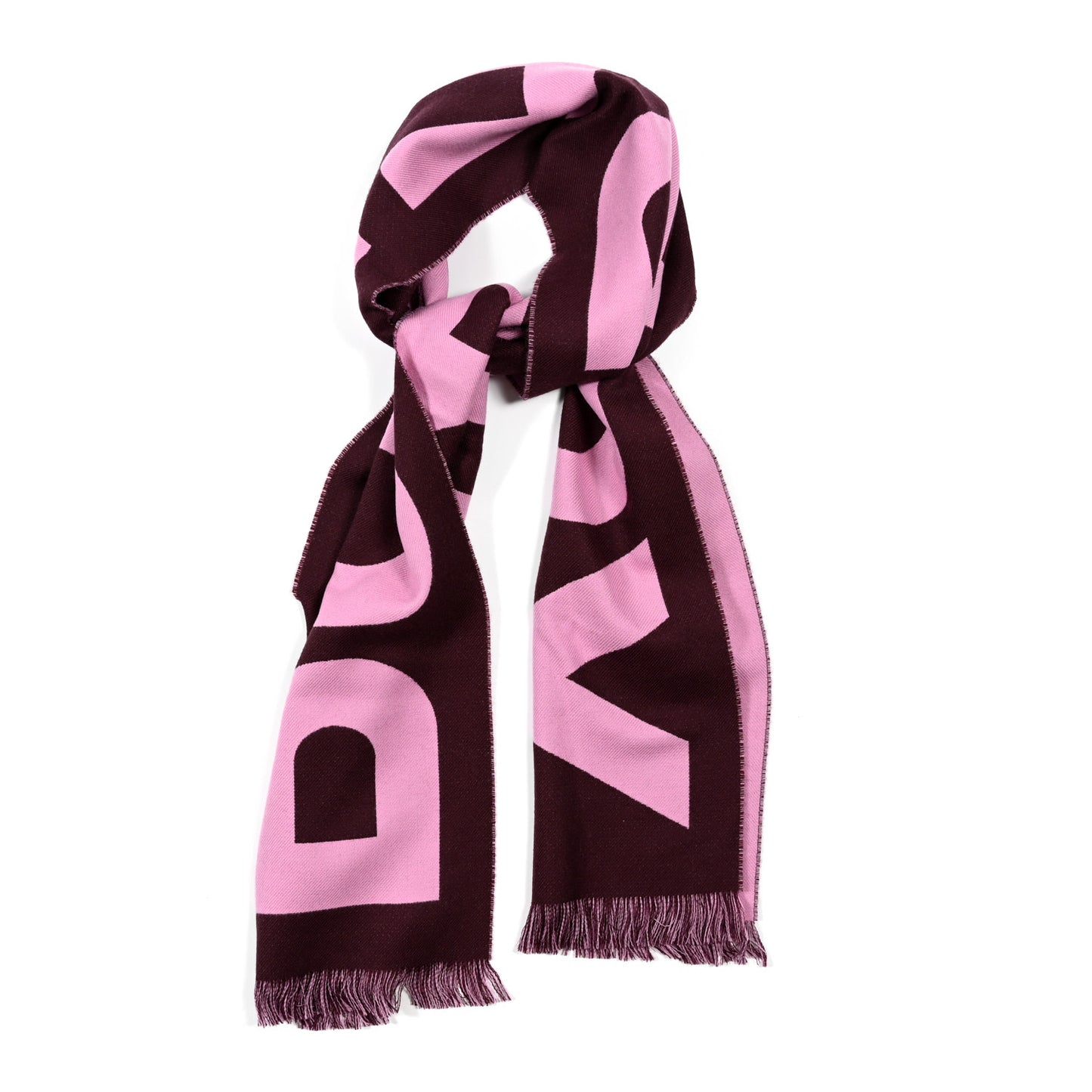 Wool Cashmere Logo Scarf Pink Brown