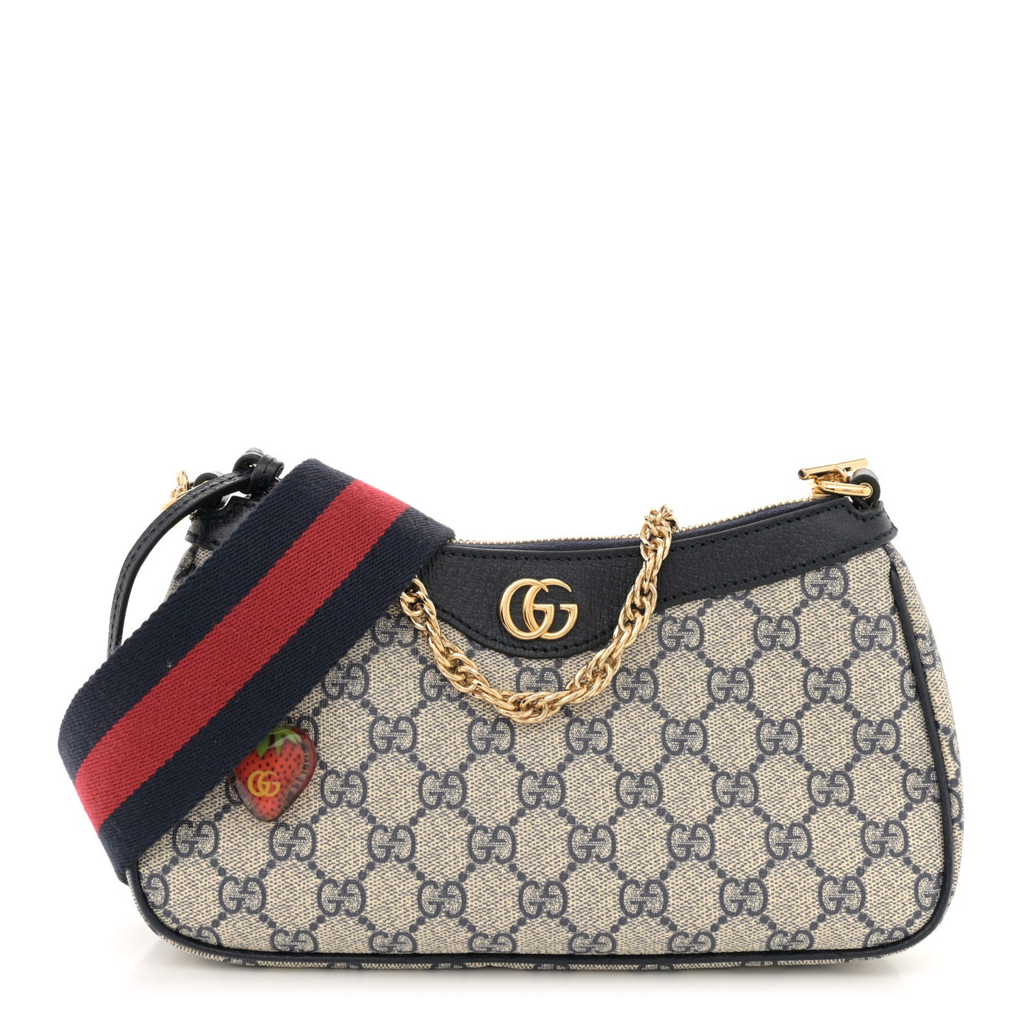 GG Supreme Monogram Textured Dollar Calfskin Web Small Ophidia GG Handbag Beige Blue