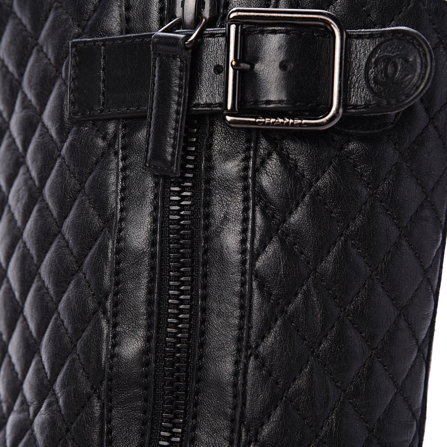 Chanel Calfskin Quilted Biker Boots 36.5 Black 8 of 9