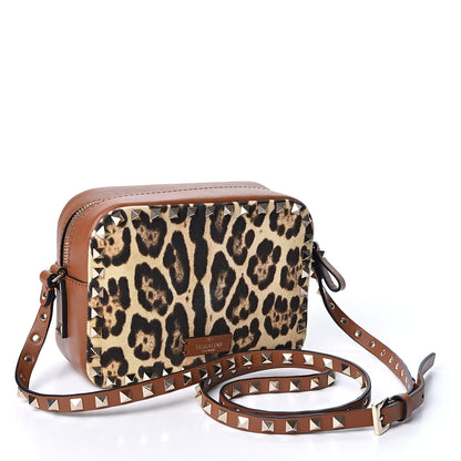 Valentino Garavani Nappa Canvas Leopard Print Rockstud Camera Crossbody Bag Brown 2 of 8