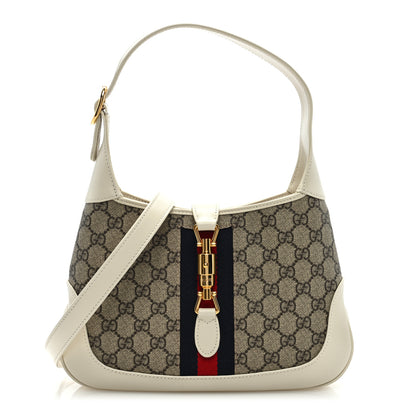 Gucci GG Supreme Monogram Azalea Calfskin Web Small Jackie 1961 Hobo Beige Ebony Mystic White 1 of 8