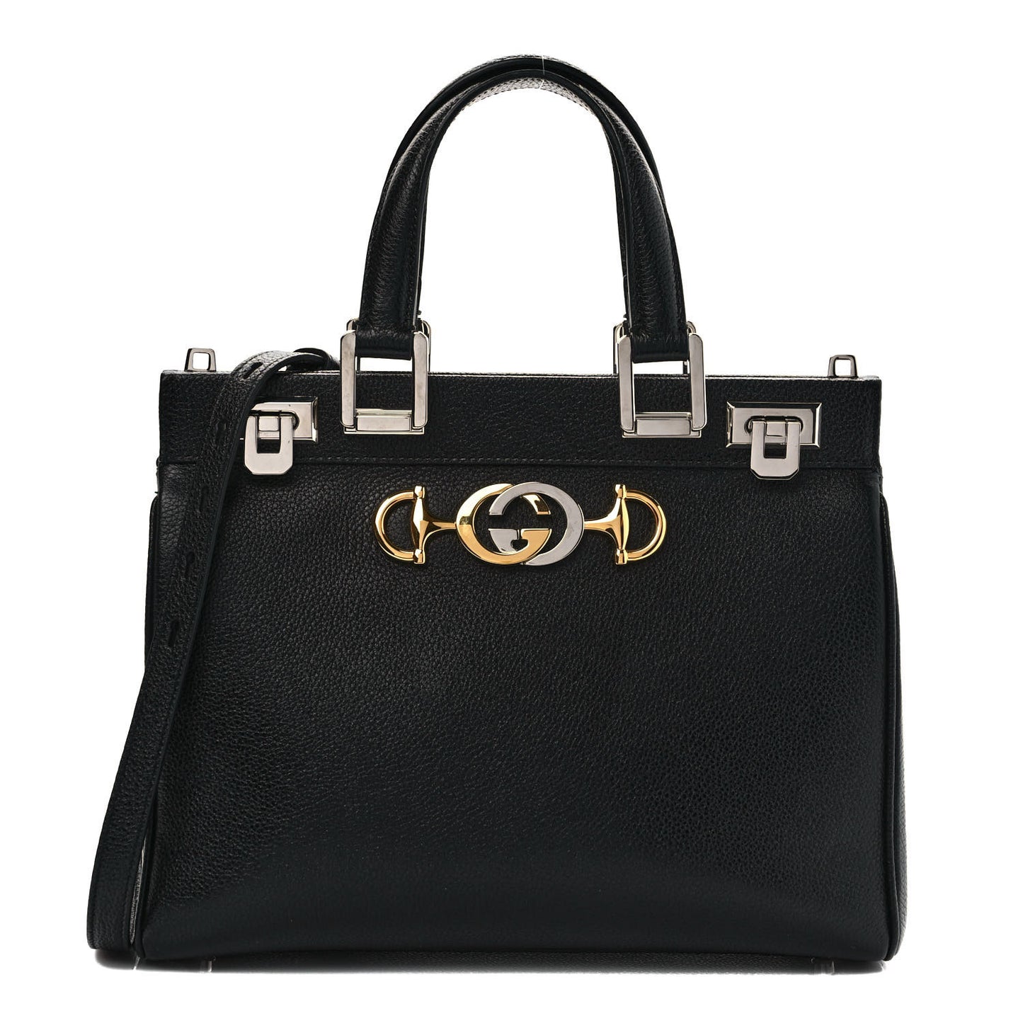 Grainy Calfskin Small Zumi Top Handle Bag Black