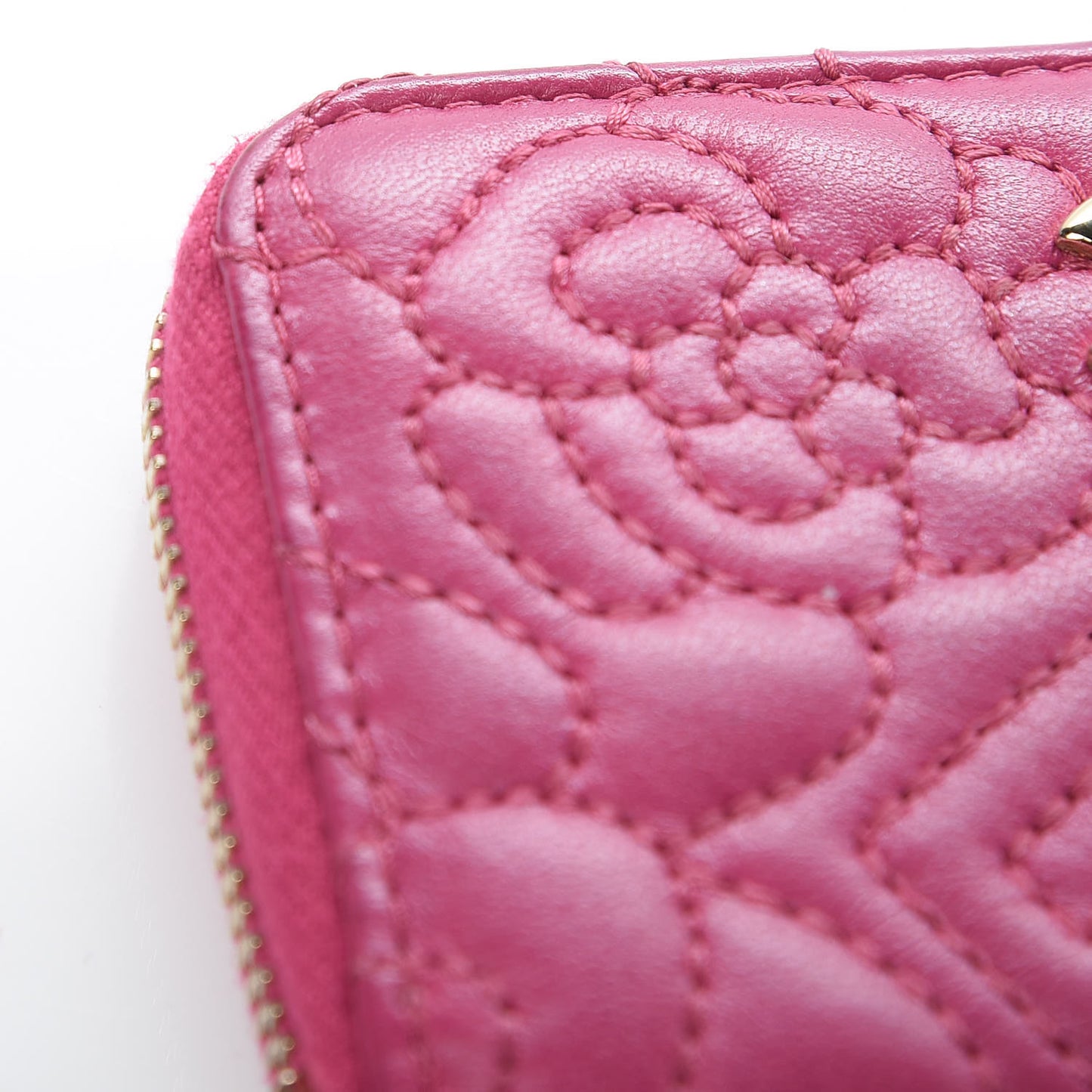 Lambskin Camellia Embossed Zip Coin Purse Fuchsia