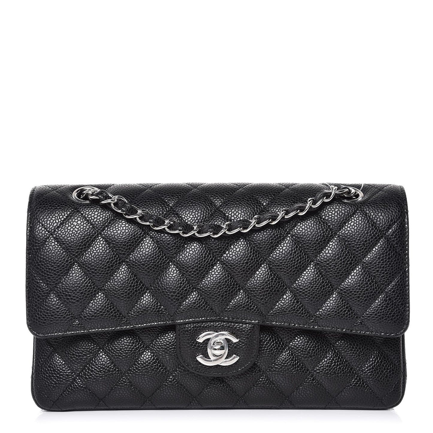 Caviar Quilted Medium Double Flap Black