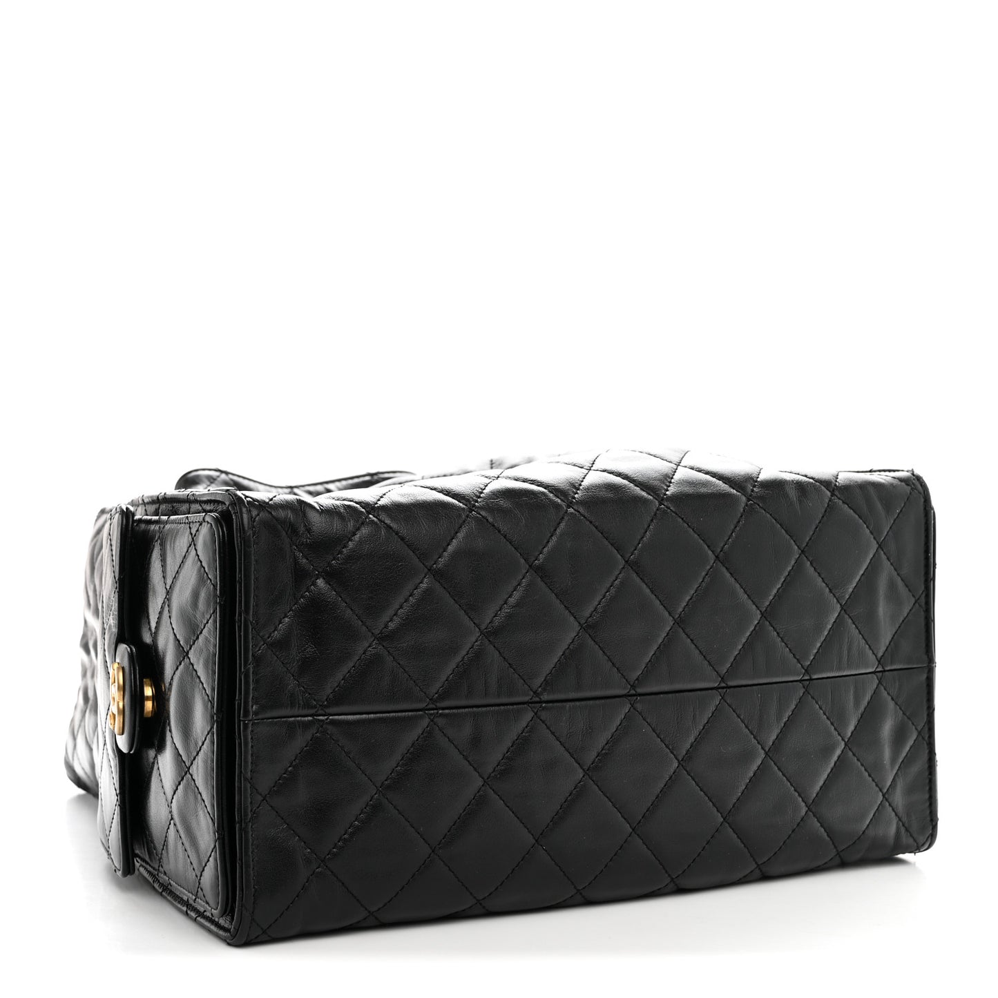 Shiny Crumpled Calfskin Quilted Medium Chanel 25 Handbag Black