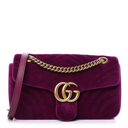 Gucci Velvet Matelasse Small GG Marmont Shoulder Bag Fuchsia Violet Cyclamen 1 of 10