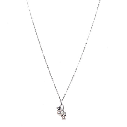 Mikimoto 18K White Gold Diamond Akoya Pearl Olive Leaf Pendant Necklace 1 of 6