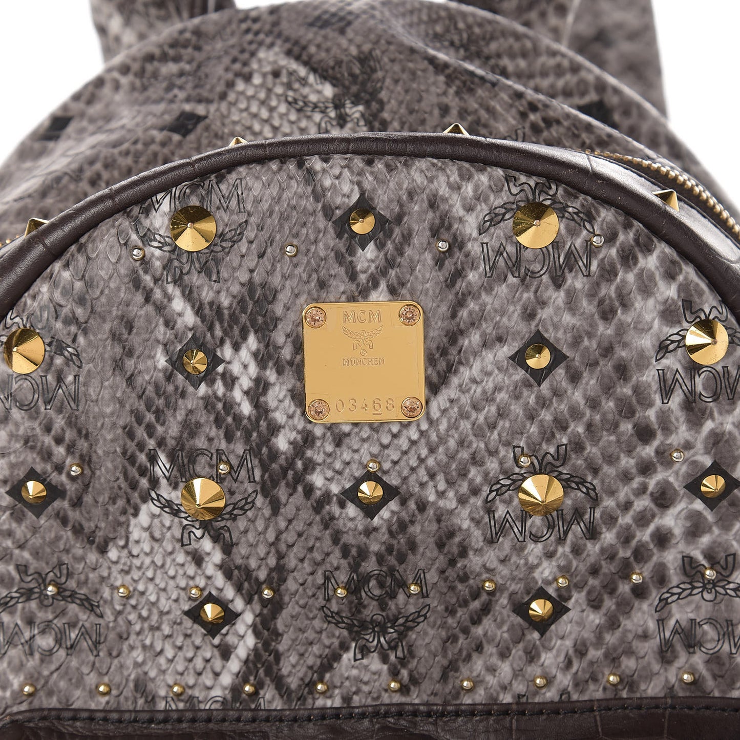 Visetos Snakeskin Printed Studded Small Stark Backpack Light Grey
