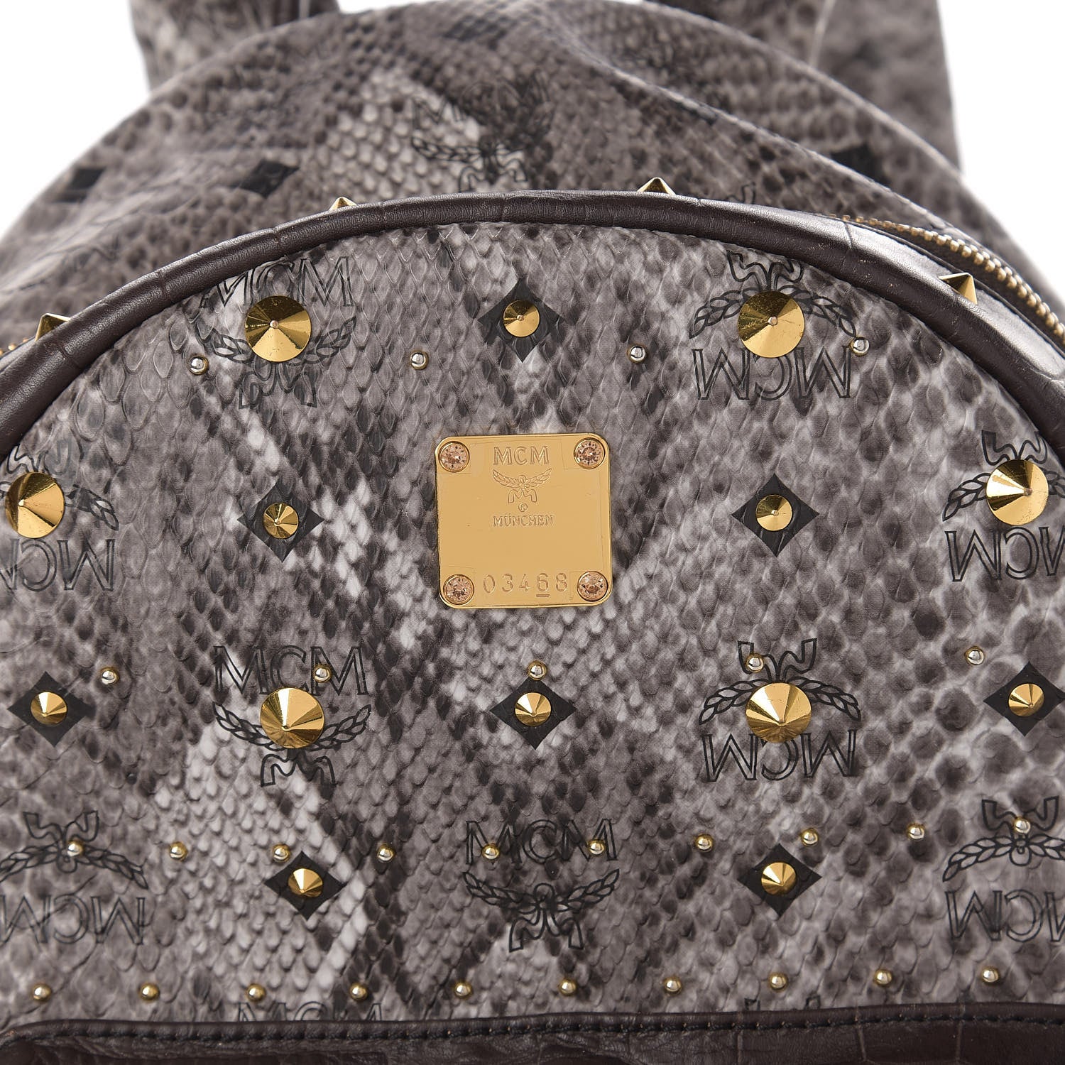 MCM Visetos Snakeskin Printed Studded Small Stark Backpack Light Grey 9 of 13