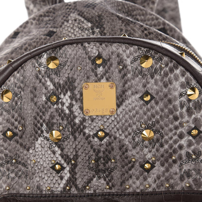 MCM Visetos Snakeskin Printed Studded Small Stark Backpack Light Grey 9 of 13
