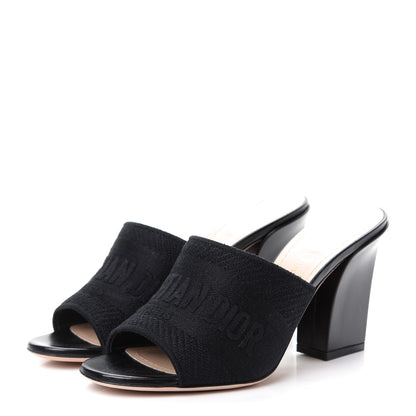 Christian Dior Cotton Embroidered D-Way Heeled Slide Sandal 36.5 Black 3 of 10