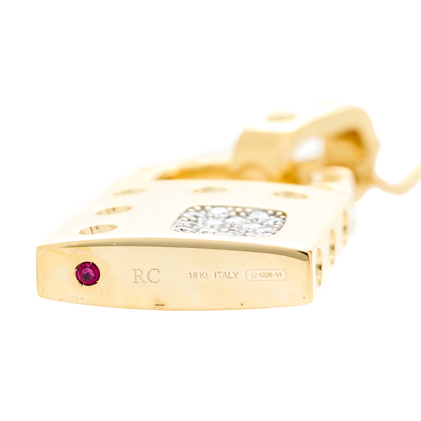 18K Yellow Gold Diamond Pois Mois Lock Pendant Necklace