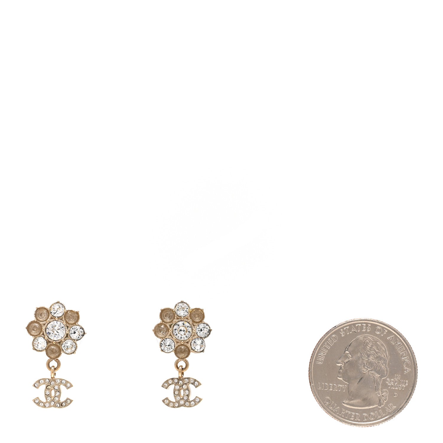 Chanel Crystal Camellia Drop CC Drop Earrings Gold 2 of 5