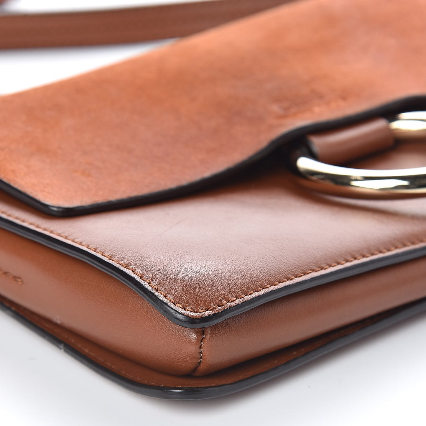 Suede Calfskin Small Faye Shoulder Bag Tobacco