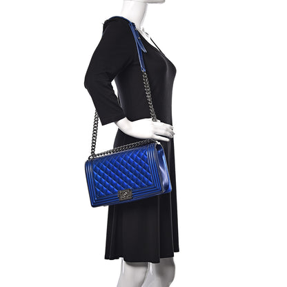 Chanel Metallic Patent Calfskin New Medium Boy Flap Blue 2 of 17
