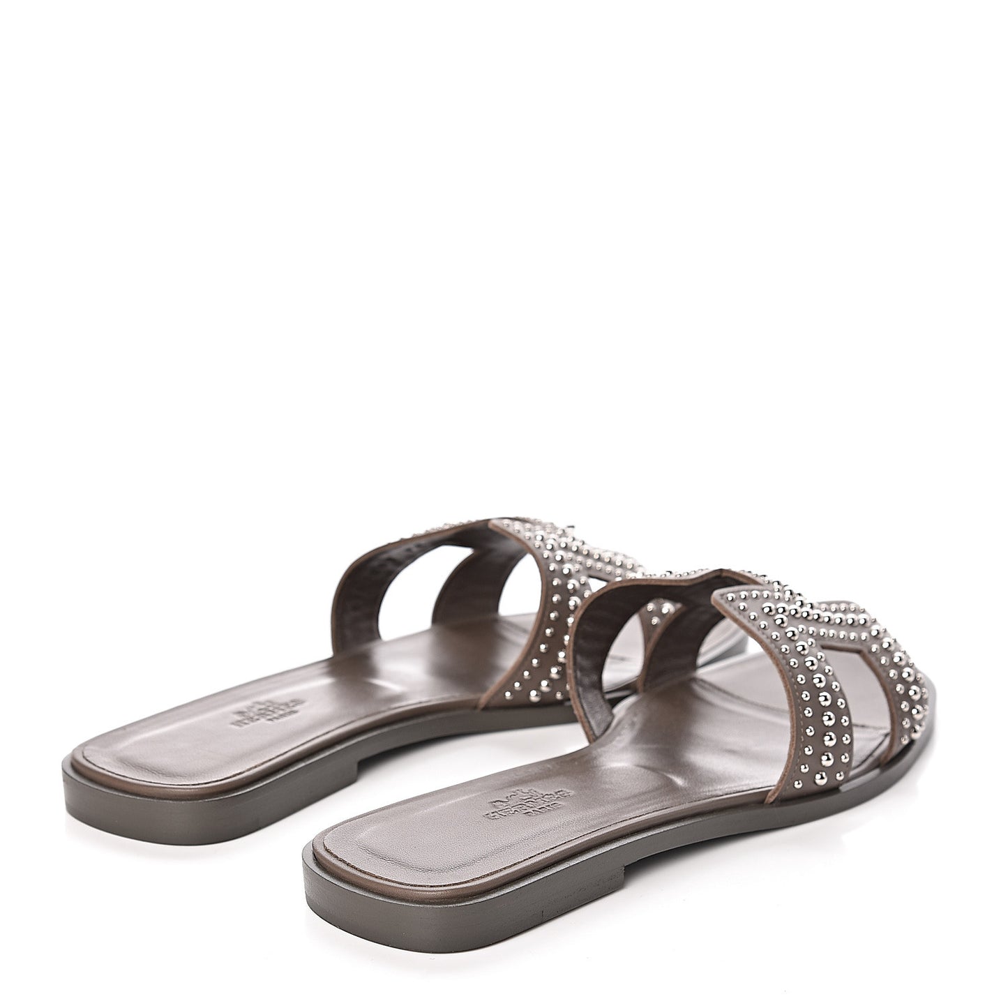 Calfskin Studded Oran Sandals 38.5 Gris Galet
