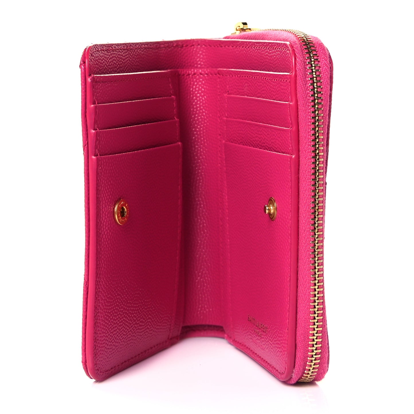 Grain De Poudre Matelasse Chevron Monogram Compact Zip Around Wallet Fuxia Couture