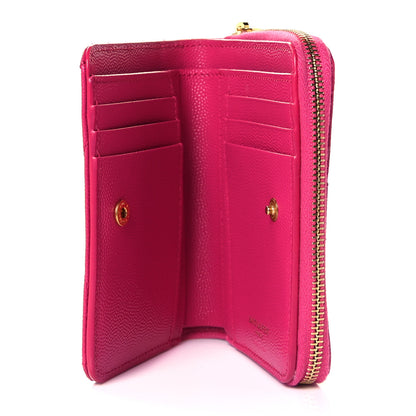 Saint Laurent Grain De Poudre Matelasse Chevron Monogram Compact Zip Around Wallet Fuxia Couture 6 of 8