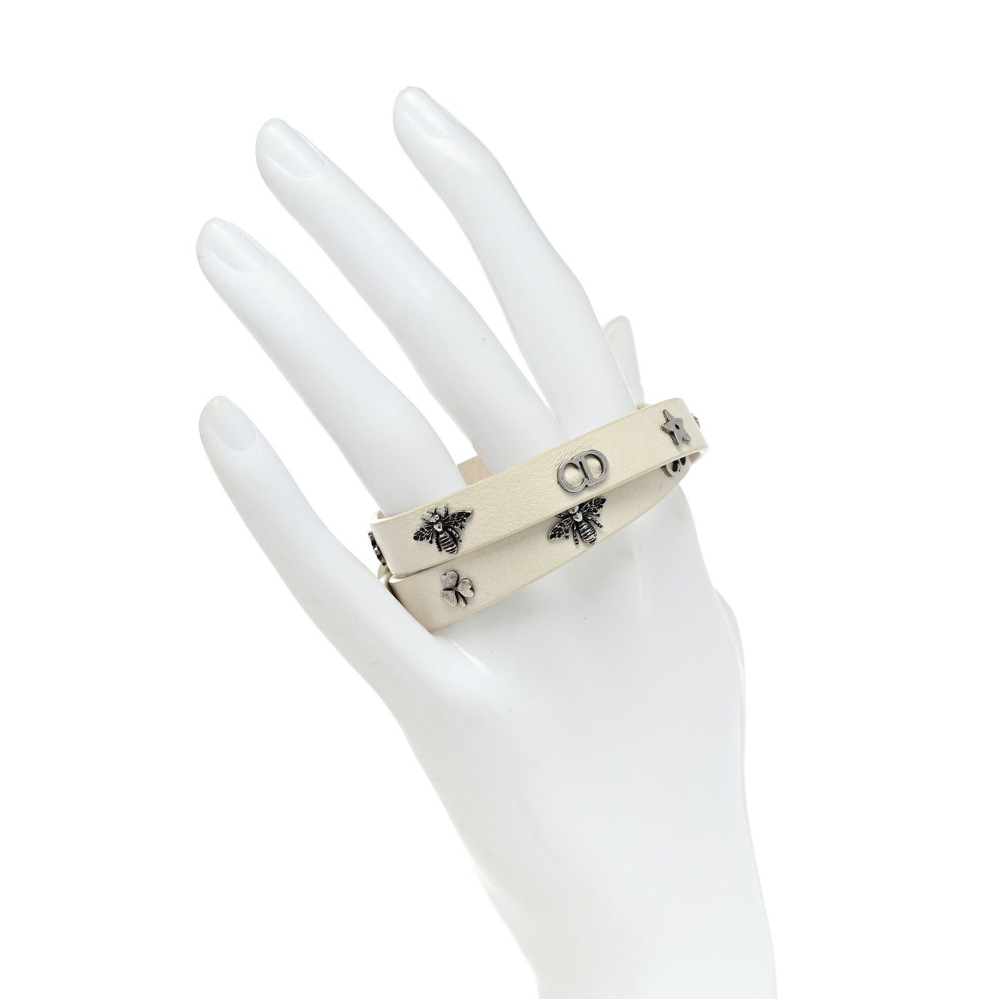 Calfskin Bee Double Bracelet White