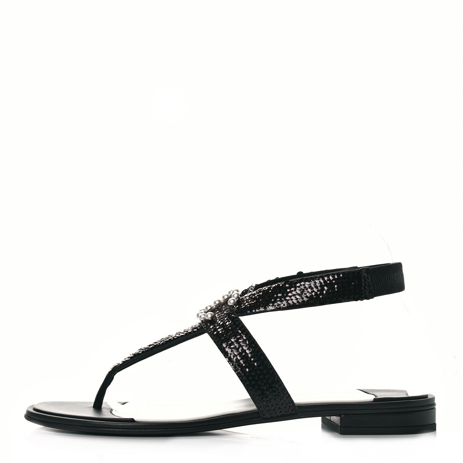 Chanel Lambskin Sequin Pearl CC Thong Sandals 41 Black 1 of 9