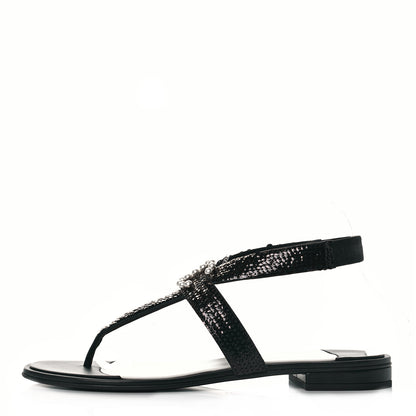 Chanel Lambskin Sequin Pearl CC Thong Sandals 41 Black 1 of 9
