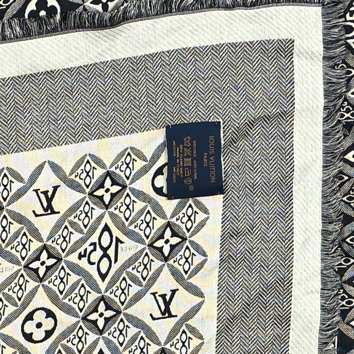 Louis Vuitton Silk Wool Jacquard Since 1854 Monogram Shawl Gray 4 of 4