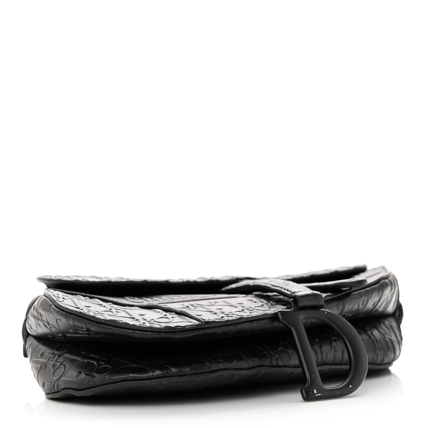 Calfskin Embossed Oblique Saddle Bag Black