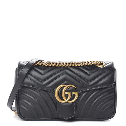 Gucci Calfskin Matelasse Small GG Marmont Shoulder Bag Black 1 of 10