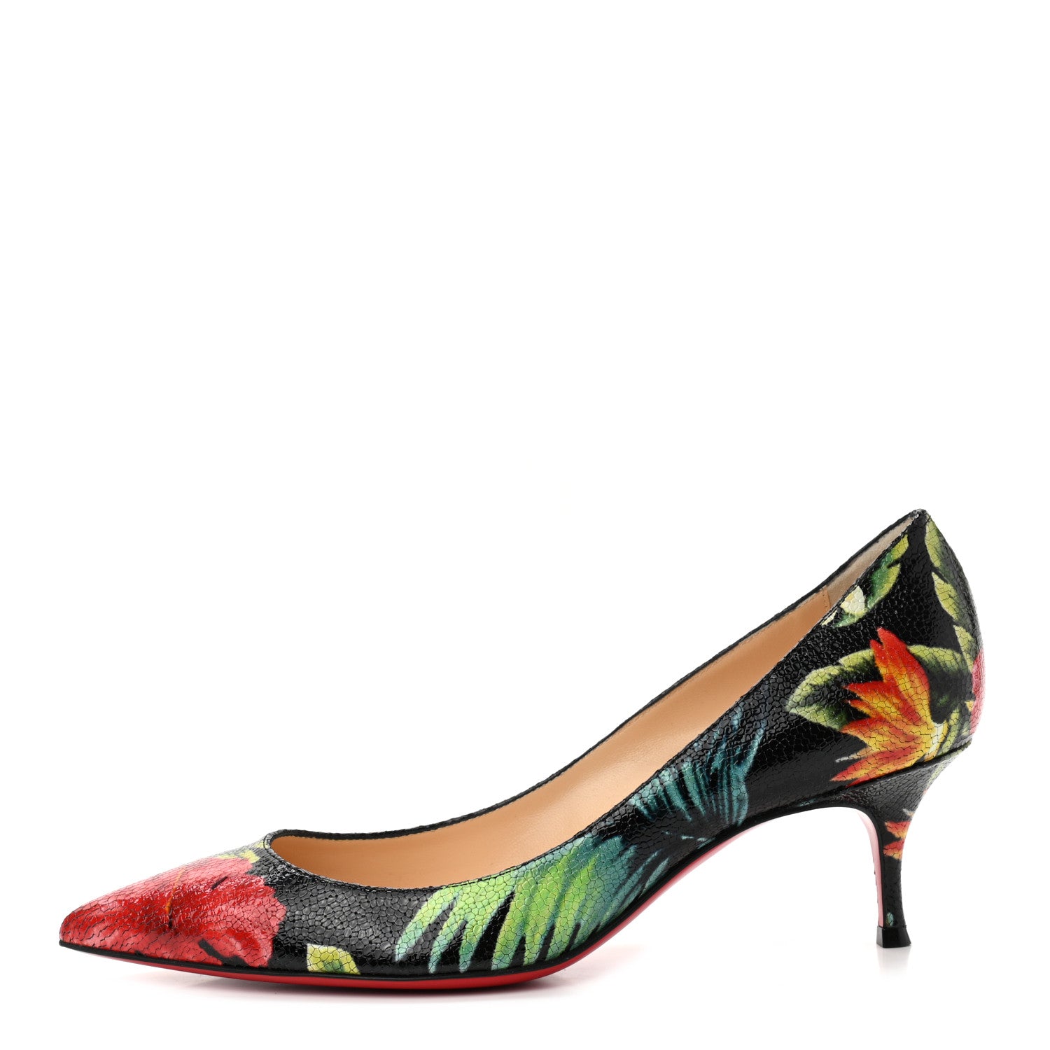 Christian Louboutin Crackled Calfskin Hawaii Print Pigalle Follies 55 Pumps 37 Black 1 of 7