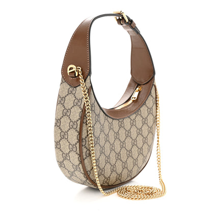 Gucci GG Supreme Monogram Azalea Calfskin Mini Retro Interlocking G Half Moon Bag Beige Ebony Brown Sugar 3 of 14