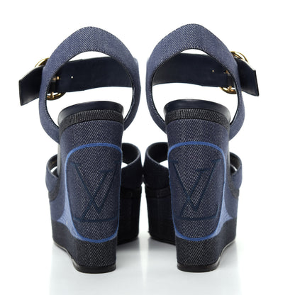 Louis Vuitton Canvas Blue Shore Wedge Sandal 36 Marine 7 of 11