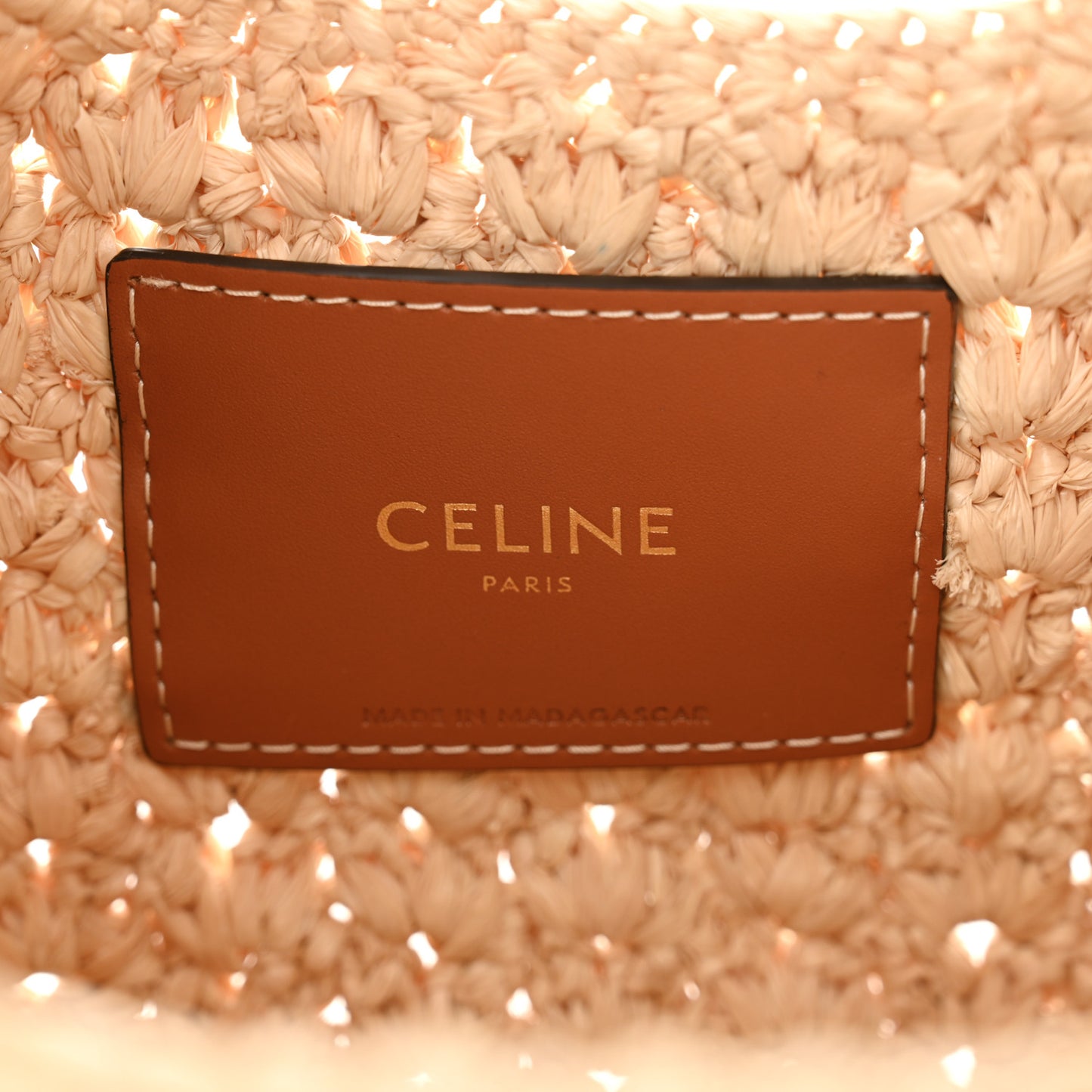 Raffia Calfskin Triomphe Panier Hobo Bag Natural Tan