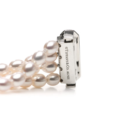 Tiffany Sterling Silver Black Onyx Freshwater Pearl 5-5.5mm Ziegfeld Four Strand Bracelet 3 of 4