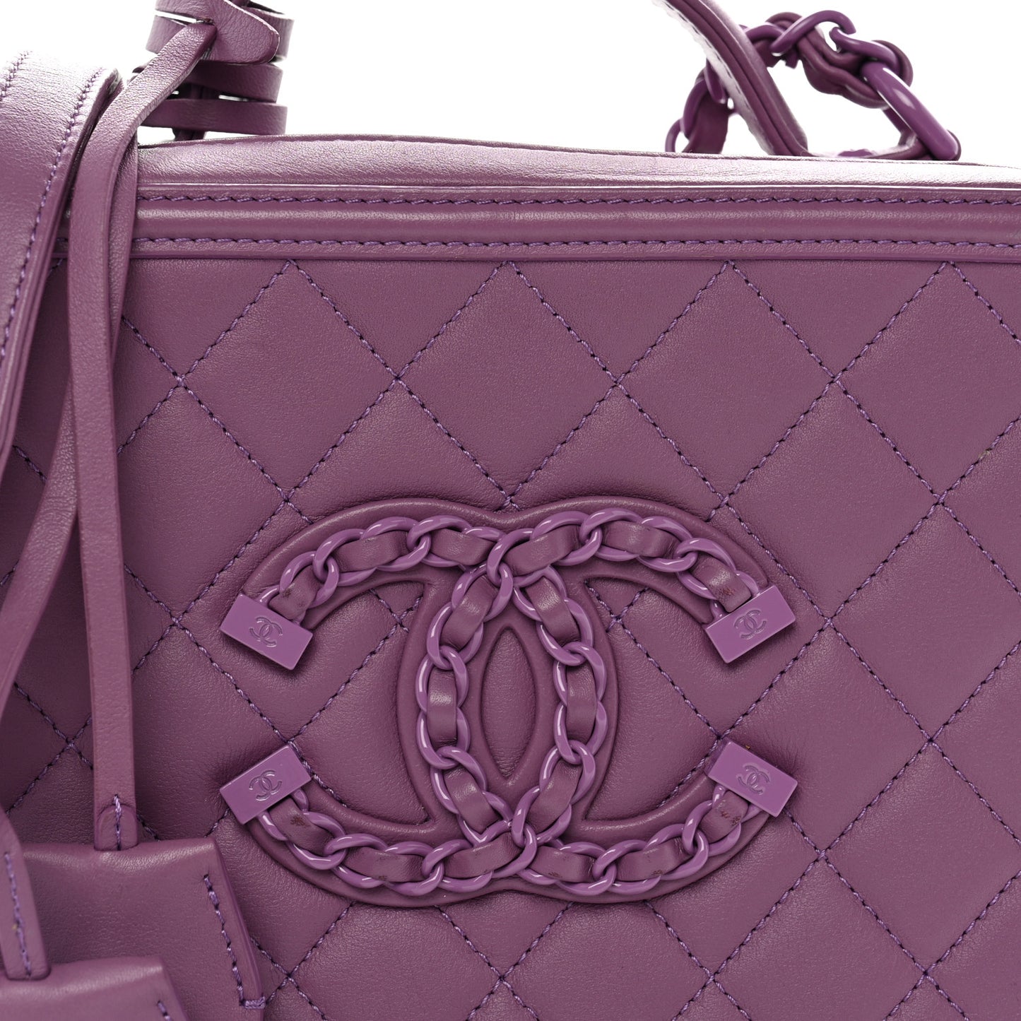 Lambskin Quilted Medium CC Filigree Vanity Case Purple