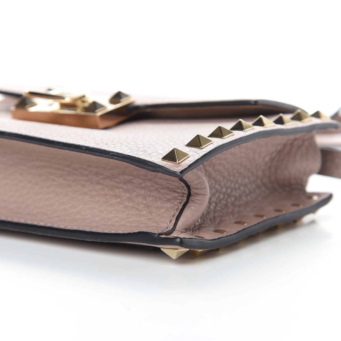 Pebbled Calfskin Small Rockstud Overlay Flap Shoulder Bag Poudre