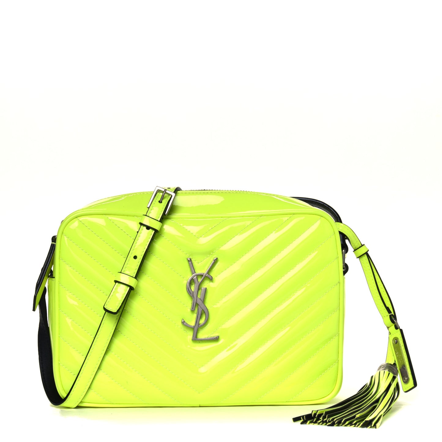Patent Calfskin Matelasse Monogram Lou Camera Bag Neon Yellow