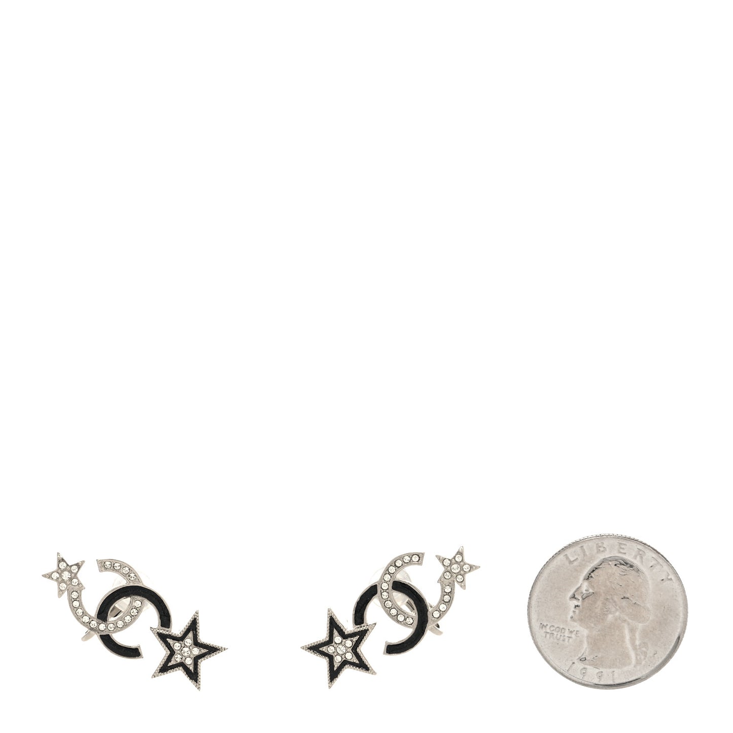 Enamel Crystal CC Starfall Earrings Silver Black