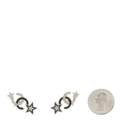 Chanel Enamel Crystal CC Starfall Earrings Silver Black 2 of 4